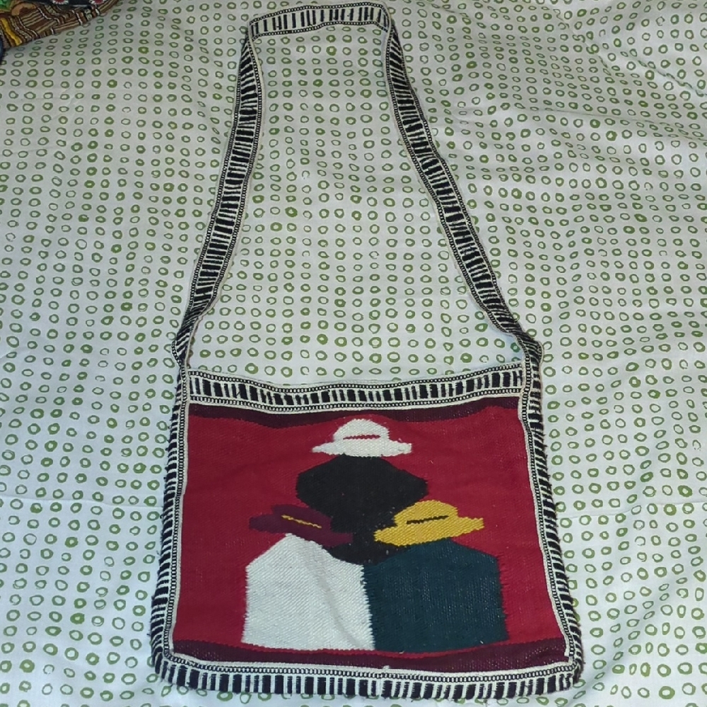 Handcrafted Geometric Crossbody Bag in Red and Black